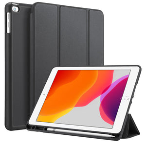 Tri-fold Leather Casing with Pencil Holder for iPad